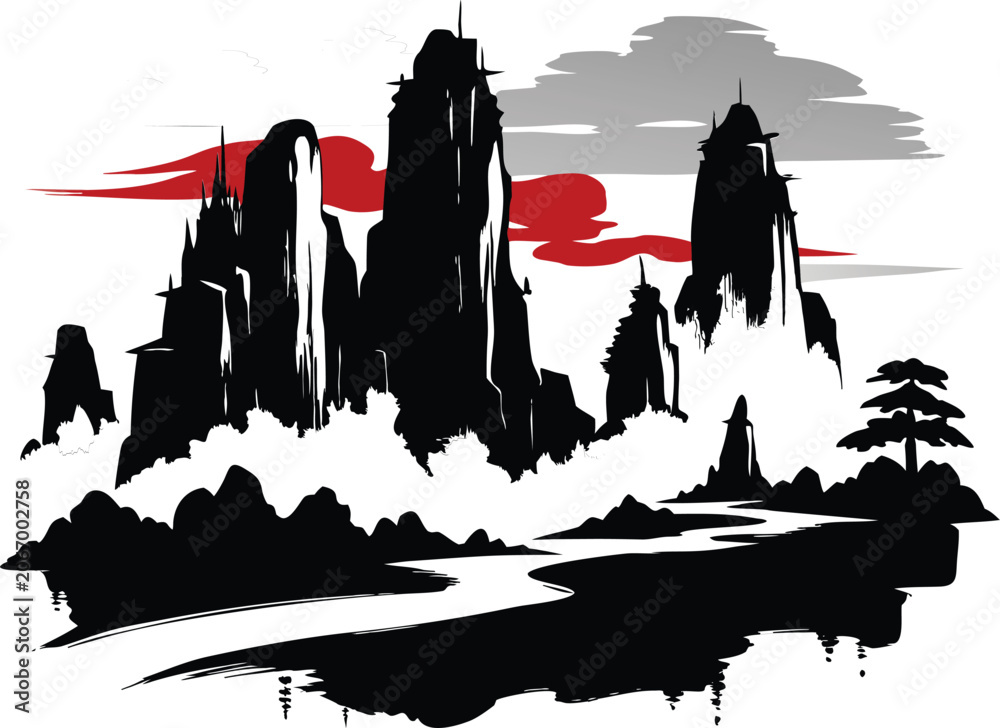 Obraz premium Chinese ink style mountain landscape