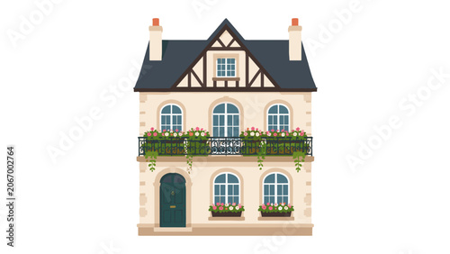 Photos Charming townhouse facade with balcony and flower boxes
