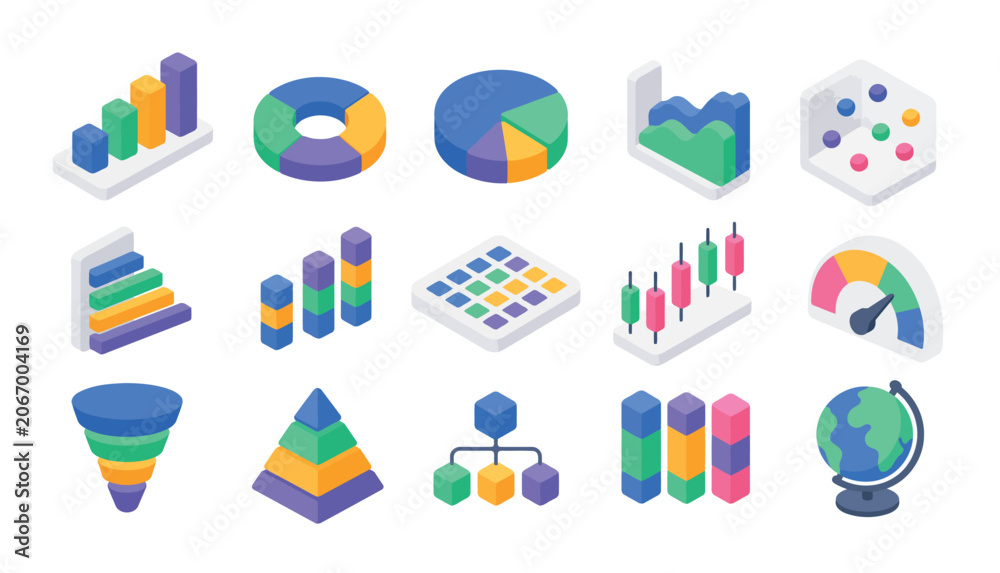 Fototapeta premium Colorful business graph icons set.
