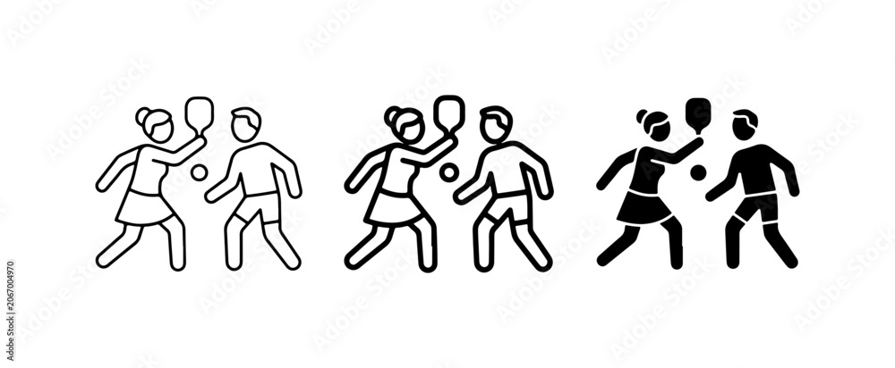 Fototapeta premium Pickleball Icons Set: Diverse Player Styles, Sport Activity Vector Graphics