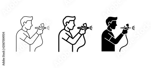Foto Airbrush Artist Icon Set, Person Spray Painting, Creative Hobby Tools, Vector Gr