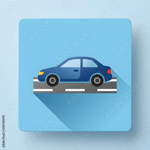 Blue van with orange headlights on white background.