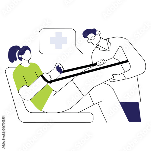 Physiotherapist helping patient perform leg resistance band exercise