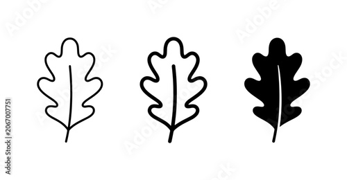 Oak Leaf Icons, Simple Outline and Silhouette Vector Graphics, Autumn Nature Elements