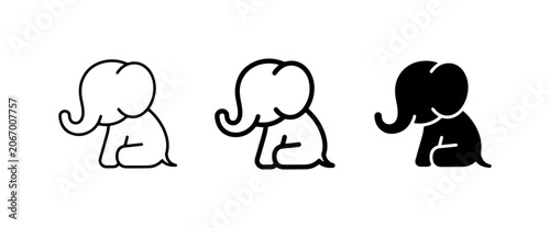 Cute Elephant Icons, Simple Line Art and Silhouette, Baby Animal Graphics
