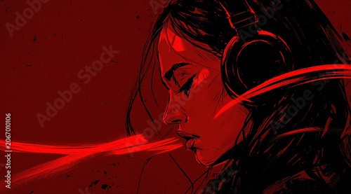 Manga girl listening to music illustration