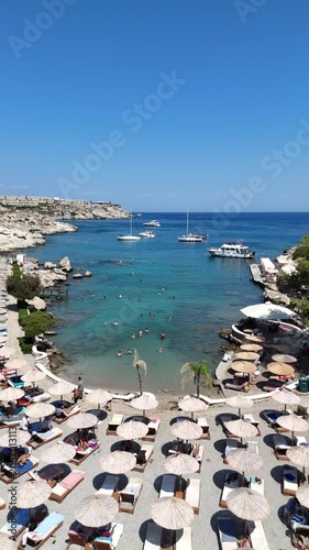 Aerial View of Rhodes Beach and Turquoise Bay in Greece