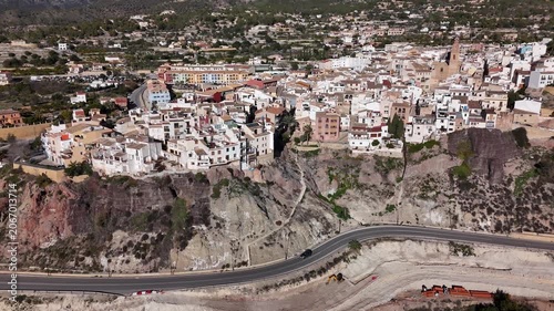 Aerial View of Finestrat White Village on Cliff in Alicante Spain