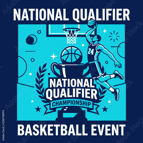 National Qualifier Championship Basketball Event Dynamic Action Illustration