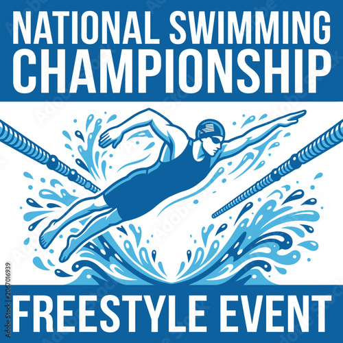 National Swimming Championship Freestyle Event Dynamic Illustration