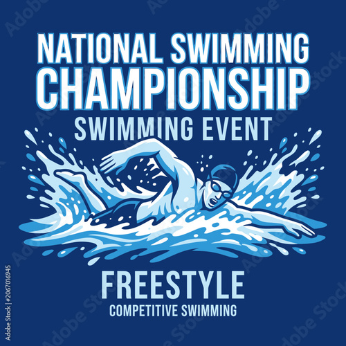 National Swimming Championship Freestyle Competitive Event Action Illustration