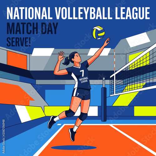 National Volleyball League Match Day Serve Illustration Energetic Action
