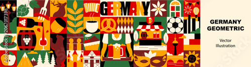 Foto Germany and Berlin Typography Seamless Pattern and Banner with Tourism Mosaic El