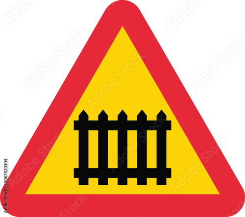 Billede på lærred Barrier Train Level Crossing Warning Sign Sweden Style Vector Illustration