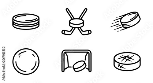 Canvas Print Hockey Puck and Net Icons, Ice Sport Equipment, Winter Game Elements, Vector Gra