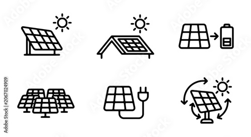 Foto Solar Panel Icons, Renewable Energy Vector Set, Clean Power Technology Graphics
