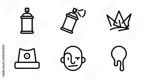 Photos Graffiti Spray Paint Icons, Urban Art Elements, Street Culture Symbols, Vector S