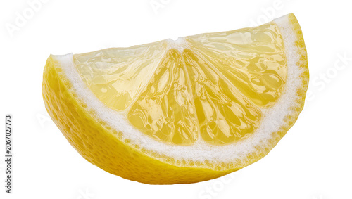 Tableau sur toile Isolated fresh yellow lemon fruit wedge, healthy citrus food ingredient for drin