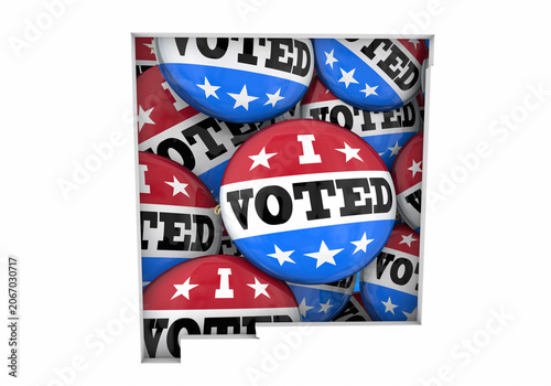 Quadro su tela New Mexico NM State Map I Voted Pins Buttons Election Democracy 3d Illustration