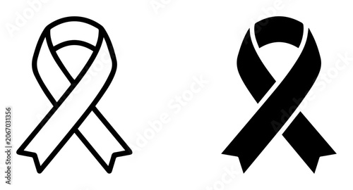 2 Awareness ribbon icons, solid black style, health symbols set