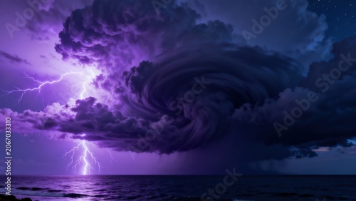 Stormy sky with lightning over ocean