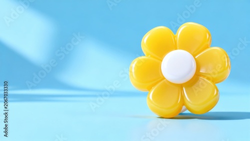 Yellow flowershaped object on blue background