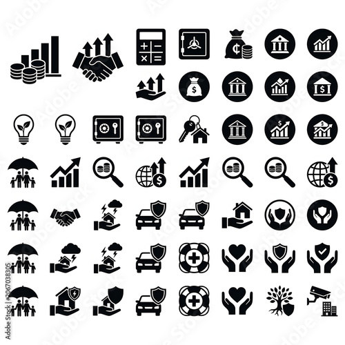 Collection of various animal silhouette icons in black and white.