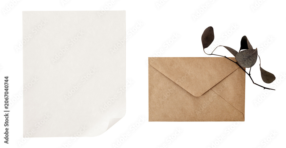 Naklejka premium PNG Blank paper with rustic envelope on transparent background