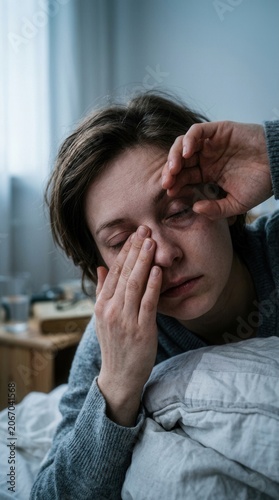 Woman Waking Up Feeling Tired After Long Night Sleep Recovery