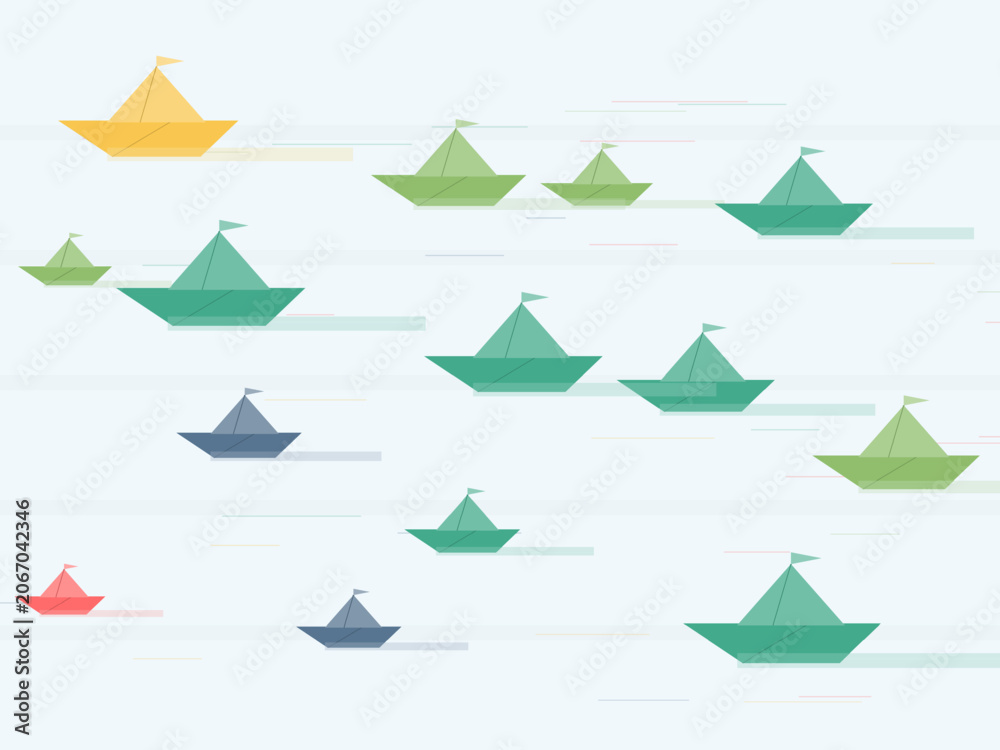 Obraz premium Colorful Paper Boats Summer Water Pattern
