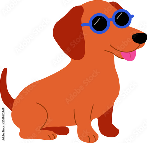Minimalist flat illustration of a lovely dachshund dog. Vibrant puppy character for modern pet care identity, children's book layouts, and apparel graphic designs.