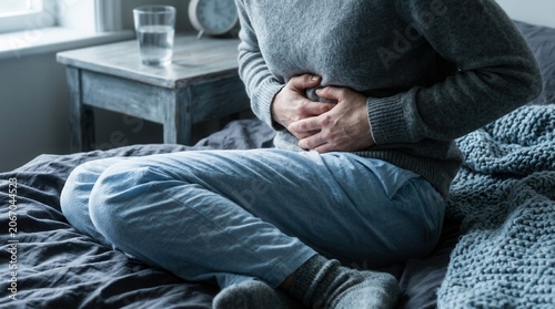 Woman Suffering From Unspecified Abdominal Pain In Bed