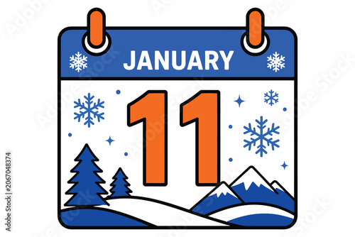 January 11 winter calendar page with snowflakes