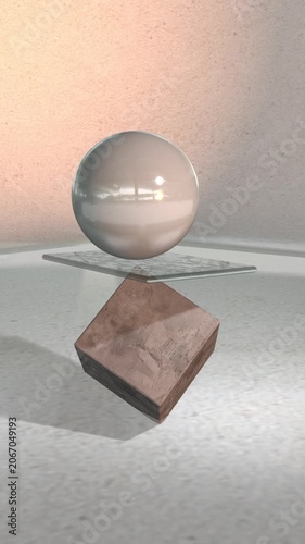 Sphere balancing on a cube 3d animation concept