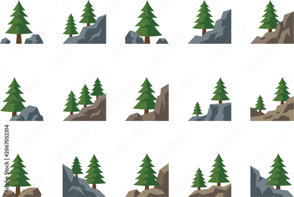 Obraz premium IconaStudio-Pine-tree-growing-beside-rocky-terrain--flat-vector-artwork--no-gradient--no-text-v1-z675vv.eps