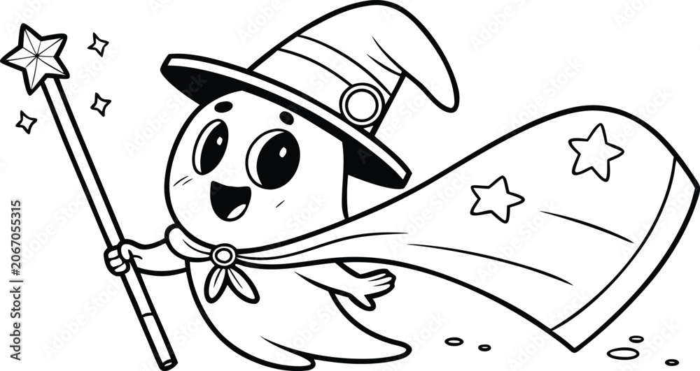 Fototapeta premium A cute kawaii ghost magician holding a magic wand