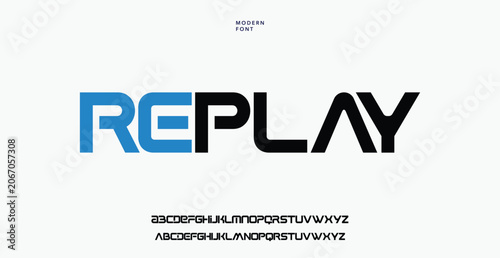 Modern bold replay logo with uppercase and lowercase alphabet letters