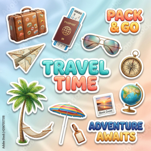 Travel Time Adventure Sticker Set with Passport and Globe