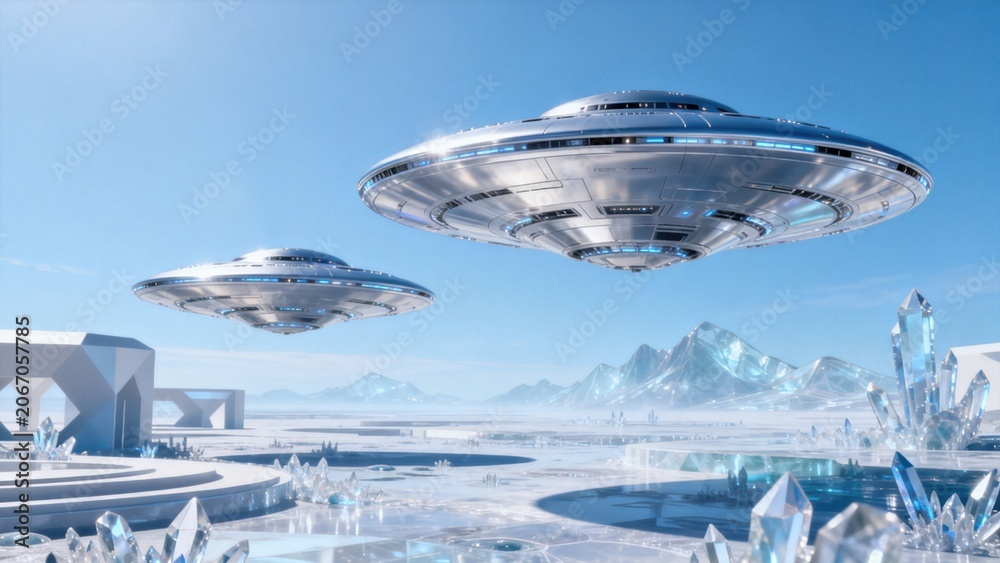 Fototapeta premium Futuristic alien spacecraft in icy landscape