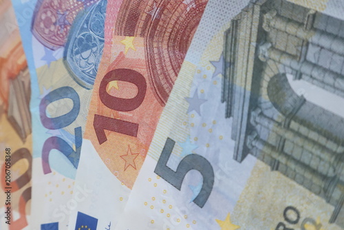 Euro bills, 5, 10, 20 and 50 Bank notes