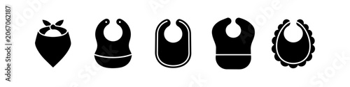 Canvastavla Set of black baby bib icons in various styles, including bandana and pocket versions, isolated on a white background