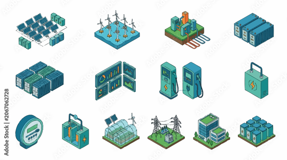 Naklejka premium Isometric Technology and Industry Icons Collection.
