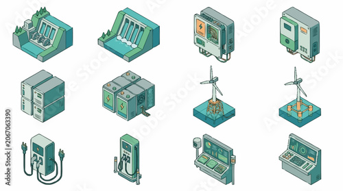 Foto Isometric Green Technology and Industrial Equipment Collection.