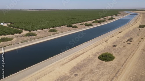 Aerial shot of one of the aqueducts running through California's Central Valley that supplies water to Los Angeles and Southern California.
