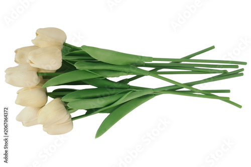 white artificial tulip bouquet, png,  isolated on transparent background
