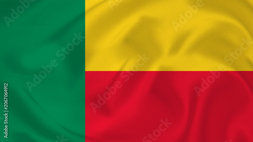 Close up of Waving National Flag of Benin Tricolor