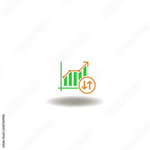 Vector illustration of increasing graph with arrows up and down. Symbol of analysis of variance.