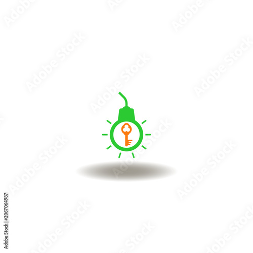 Vector illustration of light bulb and key inside. Symbol of key takeaways.