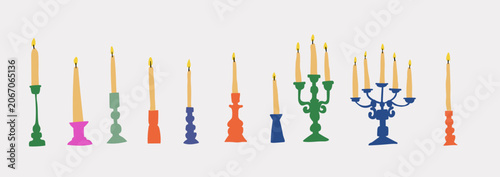 Minimalist Candle Holder Clipart Set with Yellow Candles, Cozy Autumn Home Decor Collection Isolated on White Background, Scandinavian Candlesticks Bundle for Collages, Stickers, Invitations 