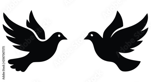 Bild auf Leinwand Two black silhouette doves facing each other with wings spread symbolizing peace